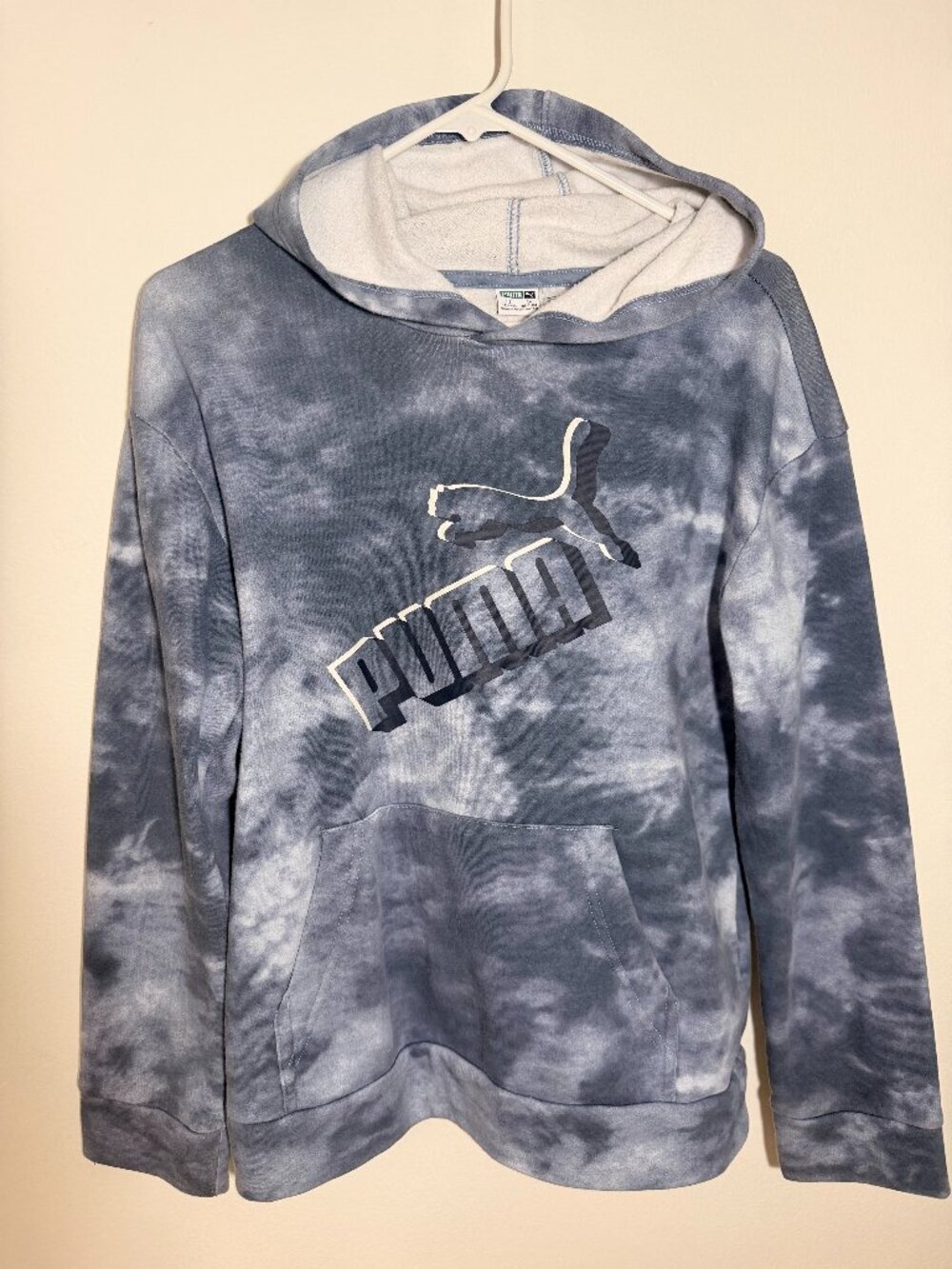 PUMA Kids Blue Tie Dye Hoodie Pullover Sweatshirt Youth Size L